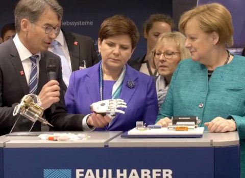 German Chancellor Dr. Angela Merkel visits FAULHABER at the Hannover Messe